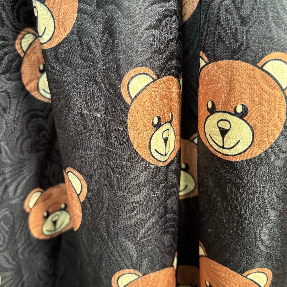 Teddy Bear Print Black Jacquard Pleated FloMidi Skirt Kawaii Harajuku Retro - Picture 8 of 11